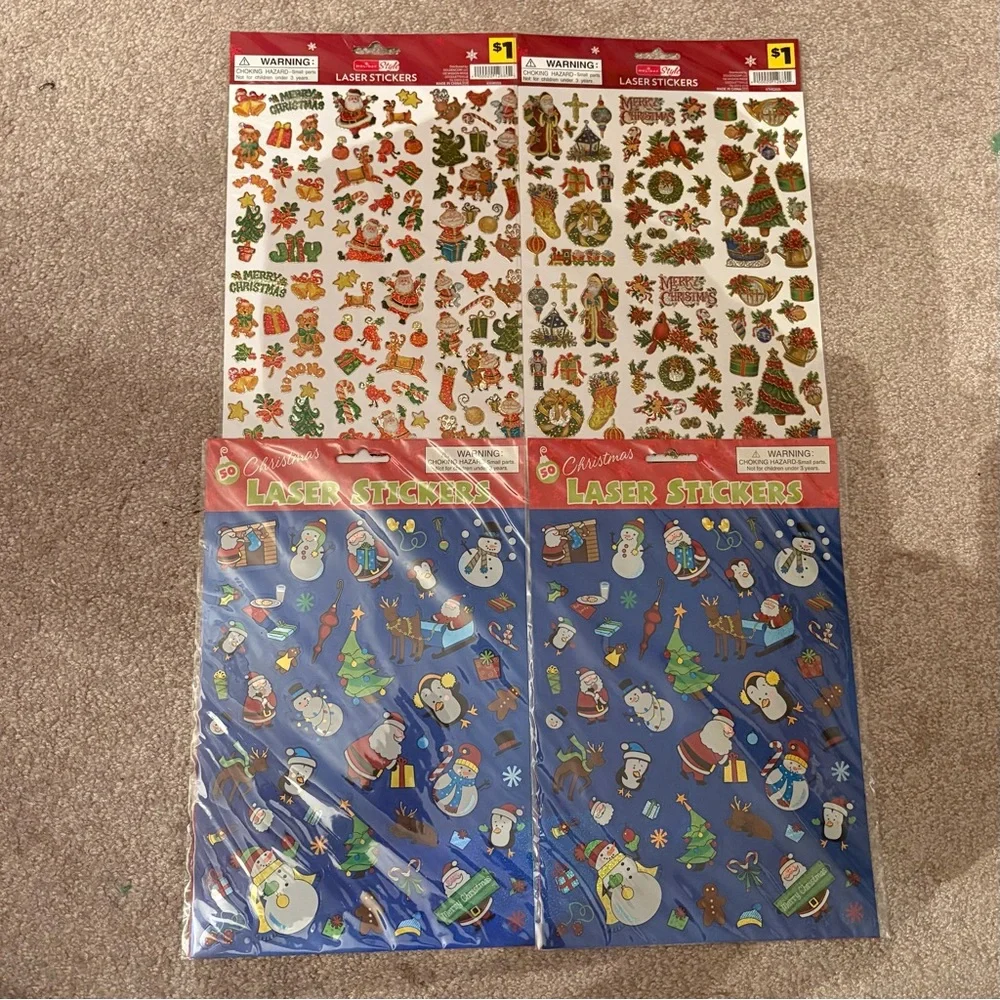 Holiday Laser Stickers Pack - Blue & Multicolor Christmas Designs
